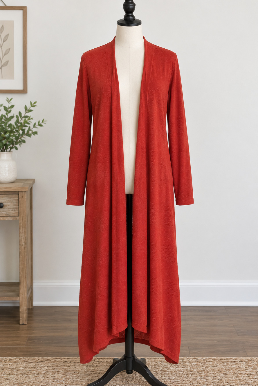 Style & Co Duster Cardigan Women XXL Rust Orange Long Open Front Viscose Knit